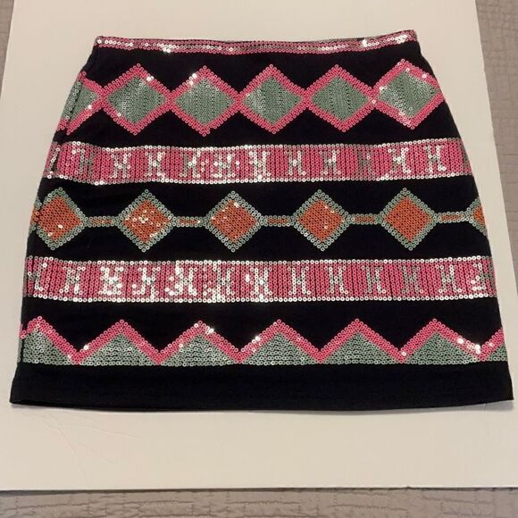 Sequin Miniskirt by Blue Rain, Small. Multicolor on navy. Eras Tour! - Picture 1 of 14